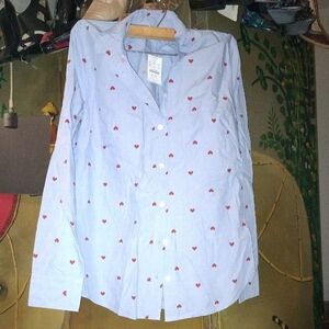 J. Crew Light Blue Shirt with Red Heart Accents NWT